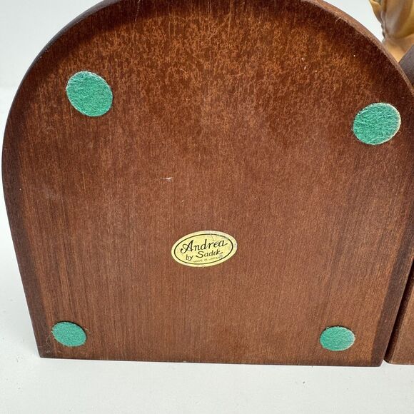 Vintage Andrea by Sadek Horse Head Book Ends Wooden Base Made In Japan 9x5 - Picture 10 of 10